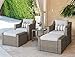 SOLAURA 5 Piece Patio Conversation Set Outdoor Furniture Set, Grey Wicker Lounge Chair with Ottoman Footrest, W/Coffee Table & Cushions (Beige) for Garden, Patio, Balcony, Deck
