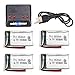 Cheerwing 4pcs 3.7V 650mAh Lipo Battery and 4-in-1 Charger for Syma X5SW X5 X5C X5C-1 RC Drone Parts