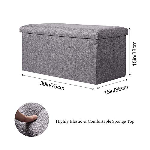 JiatuA Foldable Storage Ottoman Square Cube Foot Rest Stool/Seat Folding Seat Bench & Footrest Linen Fabric Ottomans Bench Coffee Table Puppy Step for Bedroom, Living Room, Entrance