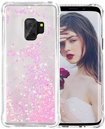 Galaxy S9 Case, SUPVIN Galaxy S9 Liquid Glitter Case Clear Fashion Rhinestone Flowing Sparkle Glitter Floating Liquid [TPU+PC] Bumper Case Protective Phone Cover for Samsung Galaxy S9 (Star-Pink)