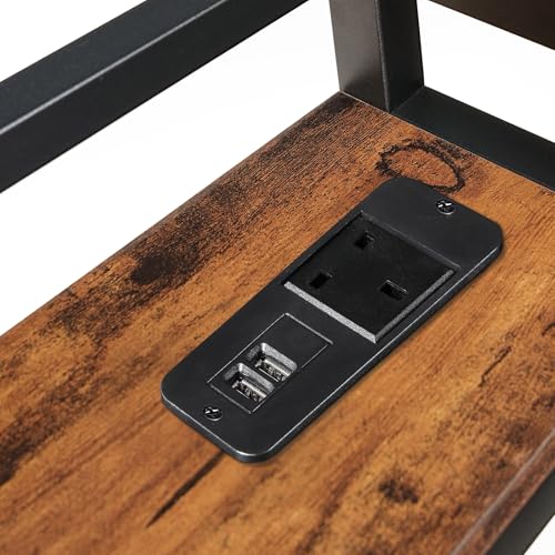 HOOBRO King Size Headboard with Storage, Wooden King Headboard with Power Outlets, Industrial King Bed Headboard Only, Adjustable Height, with Metal Frame, Rustic Brown and Black EBF98KBH01