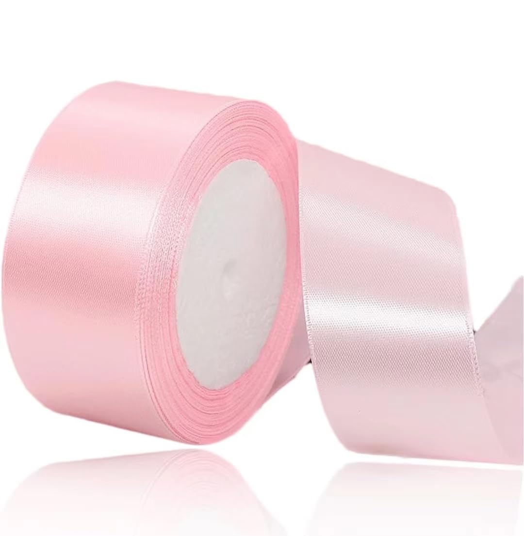 Blush Pink Ribbon 40mm for Christmas Party Decorations，23 Meters Blush Pink Satin Ribbon for Gift Wrapping, Crafting, Wedding Party, Christmas, Hair Bows, Floral Bouquets, Anniversaries，Baby Showers