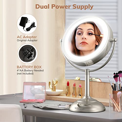VESAUR 10" Large and 17" Tall Lighted Makeup Mirror, 1X/5X Magnifying Vanity Mirror with 3