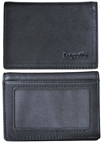 RFID Slim Wallet Men Thin Bifold Front Pocket Wallet Genuine Leather Card Holder (Black)