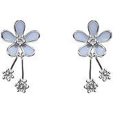 SLUYNZ Solid 925 Sterling Silver Pretty Flowers Earrings Studs for Women Teens Elegant CZ Flowers Studs Earrings