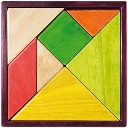 Jeujura JeujuraJ22136 Tangram Game in Wooden Tray 18 cm, Multi-Color