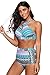 High Waisted Floral Bikini Front Cross Blue Tribal Plus Size Swimwear-KJX005-BE1
