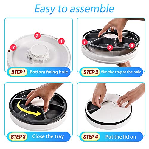 Pet Automatic Feeder Cats Dogs, Timed Feed 6 Meal Trays Dry Wet Food Dispenser with Voice Remind,LCD Smart Programmable Self Feeder Clock (Black 1)