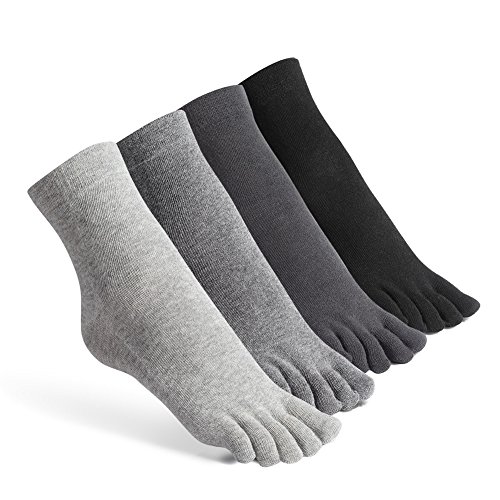 Meaiguo Toe Socks Cotton Running Five Finger Crew Socks for Men Women 4 Pack