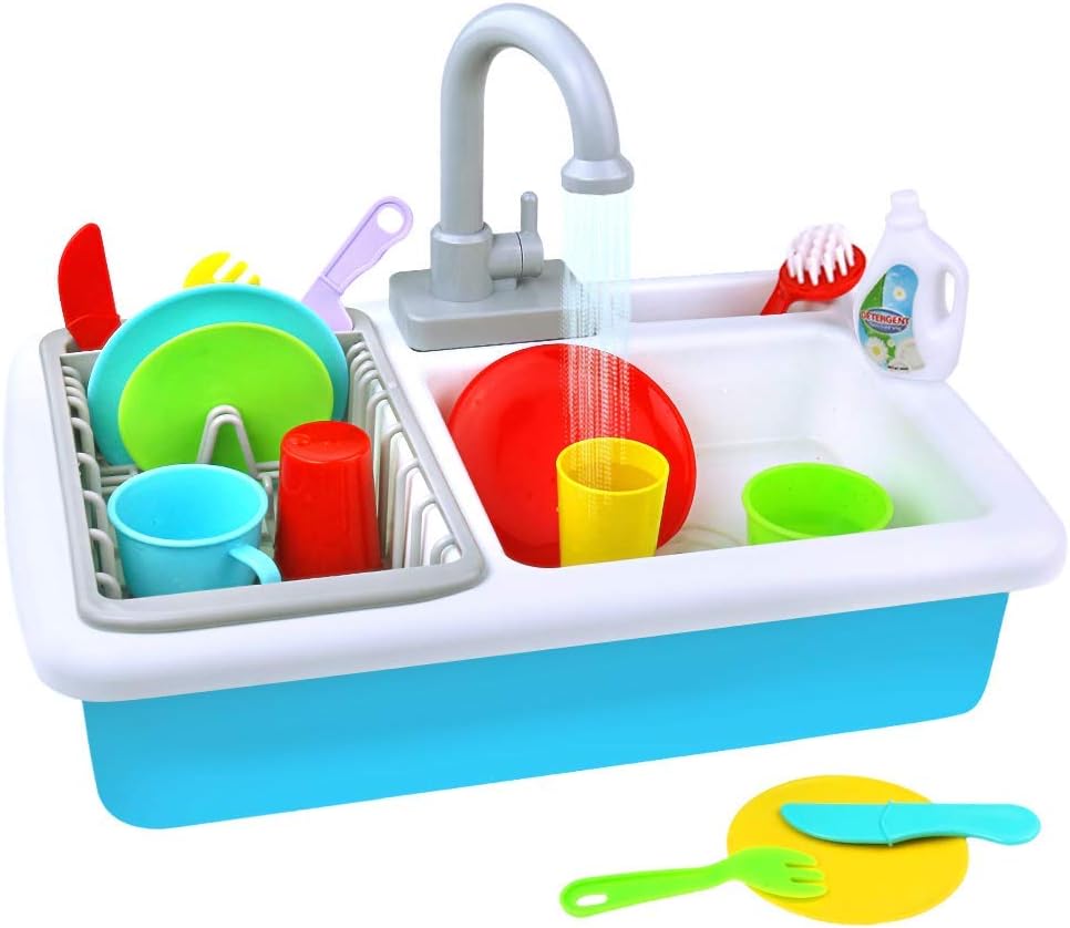 WISHTIME Pretend Play Kitchen Sink Toys Pretend Play Wash Up Kitchen Toys Kitchenware Press