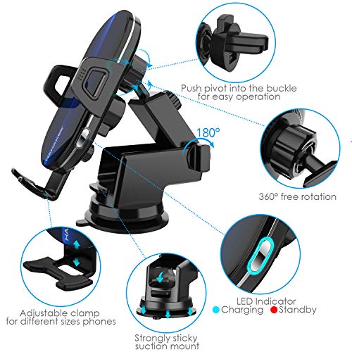 Wireless Car Charger, HAHAKEE Qi Wireless Charger Mount 2 in 1 Auto Clamp 10W Fast Charging Air Vent Cell Phone Holder for iPhone 11 Max XR X 8 Plus, Samsung Galaxy S10 S9 S9+ S8 Note 8 Note 9, LG V30