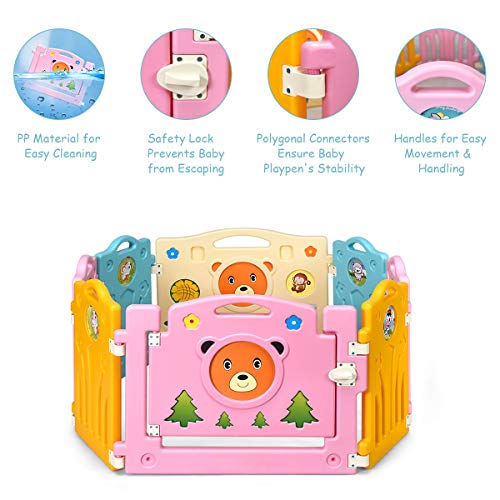 image for Costzon Baby Playpen, Kids 8 PE Panel, Cute Bear Pattern Safety Yard A
