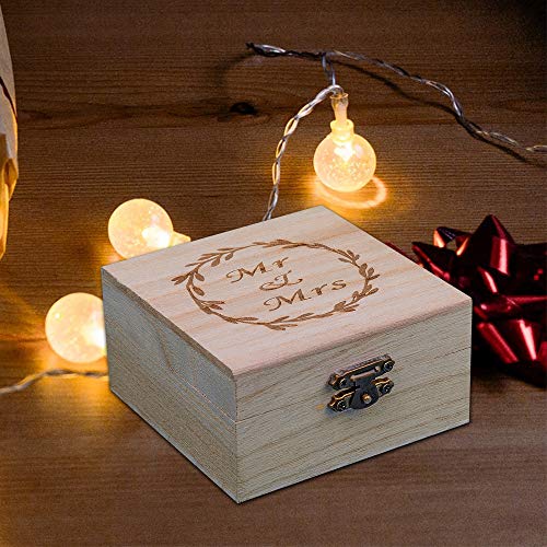 senover Wooden Mr Mrs Wedding Ring Box Wedding Ring Bearer Box Ring Bearer Pillow Shabby Chic Ring Box for Engagement Anniversary Valentine's Day Decorative Jewelry Box Favor Gift - Thumbnail 3