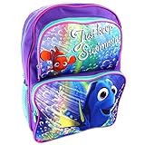 Disney Pixar Finding Dory with Nemo “Just Keep Swimming” 16 Inch School Cargo Backpack for Girls with 2 Front Pockets & Adjustable Shoulder Straps, Purple/Multicolor