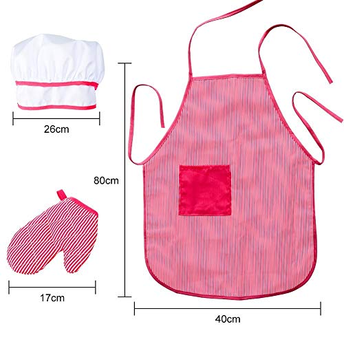image for FunsLane Kids Apron for Girls, Toddlers Chef Set Pink and White Stripe