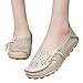 Women Leather Moccasins Loafers Driving Casual Shoes Indoor Flat Slip-on Slippers Beige 9