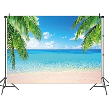 Fanghui 7x5ft Summer Beach Photography Backdrop Sea Ocean Palm Leaf Sand Beach Background Wedding Baby Shower Birthday Party Banner Supplies Photo Booth Props