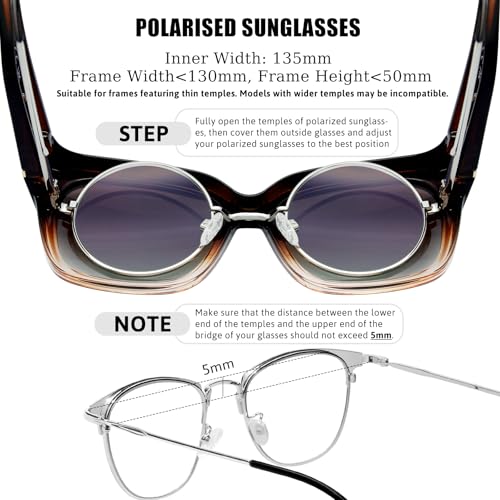 KANASTAL Plus Size Over Sunglasses Men and Women Square Polarised Over Glasses Sunglasses for Glasses Wearers UV400 Sun Protection Over Sunglasses Fit Over Sunglasses