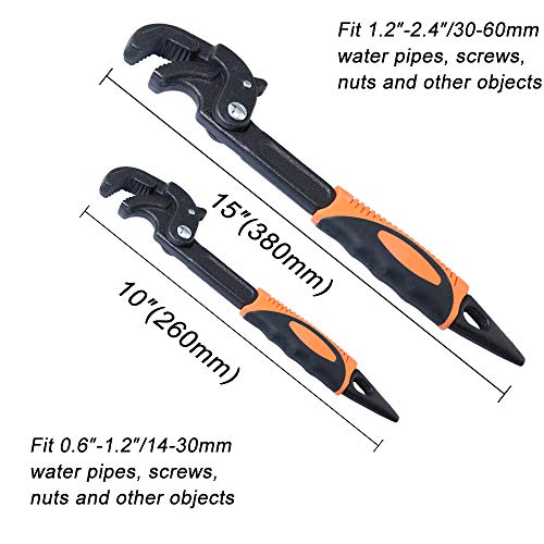 Boeray 2 Pack Adjustable Wrench Quick Multi-function Self-Adjusting Spanner Power Grip Pipe Wrench 0.6"-2.4"/14mm-60mm - Thumbnail 2