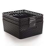 BINO Woven Plastic Storage Basket, Medium– 3 PACK (Black)