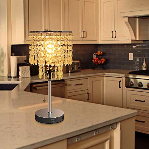 Silver Crystal Bedside Table Desk Lamp with Dual USB Charging Port