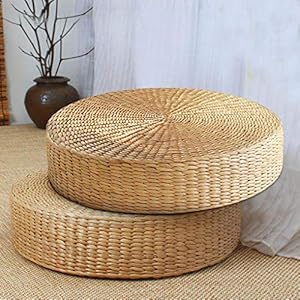 Lorsoul Floor Pillow Eco-Friendly Round Straw Cushion Hand Woven Tatami Floor Mat Yoga Tea Ceremony Meditation Pad