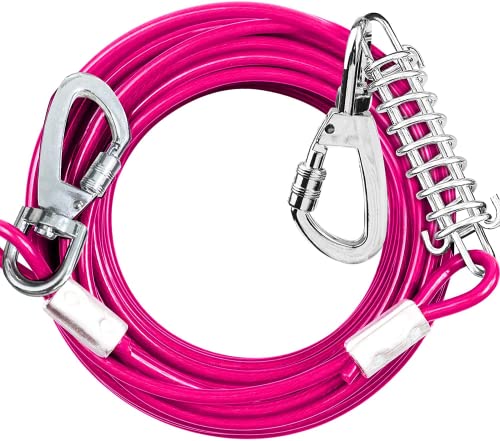 Tie Out Cable Chew Proof, 9m Dog Chain for Large Dogs up to 115KG, Runner with Carabiner Clip for Camping, Training or Yard