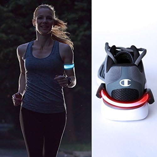 Reflective LED Sports Armband and LED Shoe Lights for Safe Night Running, Walking, Cycling or Jogging. Techion Reflective Fabric Can Be Used on Arm or Ankle. Easily Be Seen At Night. Red/Blue
