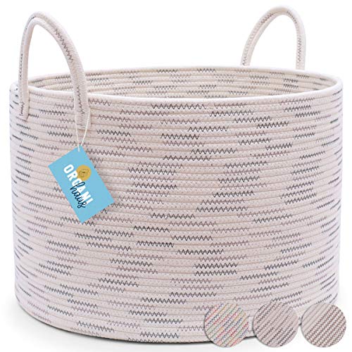 OrganiHaus Cotton Rope Basket in OffWhite with Variable Grey Stitches