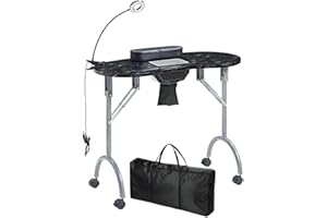 LOVEVLOGY LOVELOGY Portable Manicure Table，Nail Desk 4 Lockable with Wheels,Manicure Desk for Nail Tech with LED Light & Dust Collector,Black