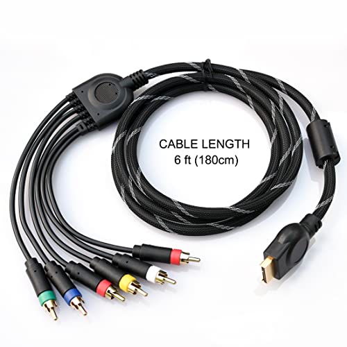 Bealuffe Component Audio Video Cable for PS2 / PS3 / PS3 Slim, HD Multi Out Composite RCA Audio Video Cable for PS3 (6 Feet)