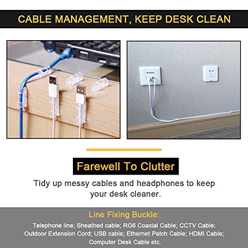 Self Adhesive Cable Clips Black Management Wire Clip Cord Holder 40 Pack (Transparent)