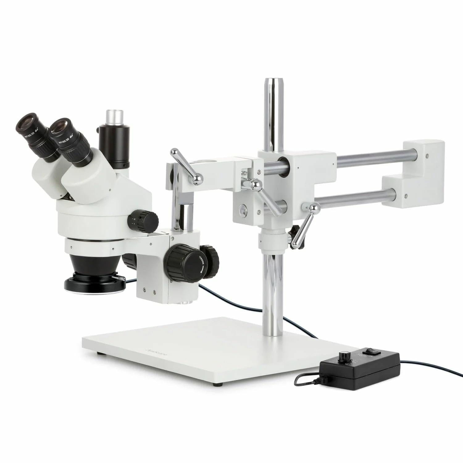 AmScope - Microscopio con zoom estéreo simultáneo de 3,5X-90X en soporte de brazo doble con anillo de luz de 144 LED - SM-4TPZ-144