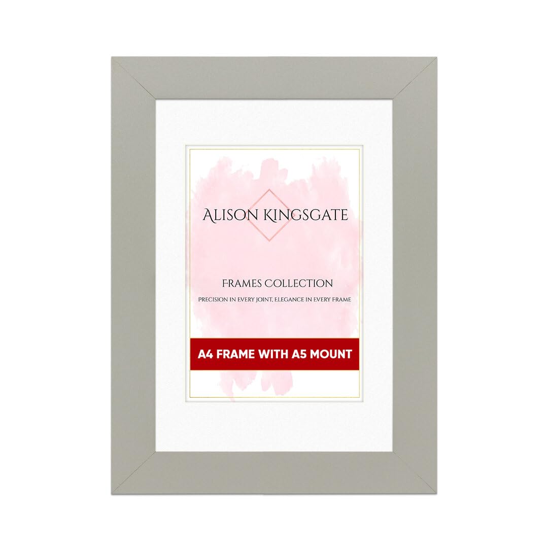 Alison Kingsgate A4 Light Grey Picture Frame with A5 Mount - Engineered Wood Photo Frame with Precision Cut Cardboard Mount - Ideal for Posters -Sizes & Colours Available — image 1