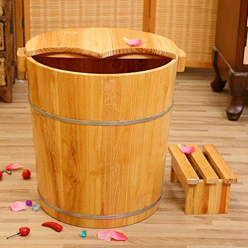 ERHANG Wooden Foot Basin Pedicure Bowl Spa Massage Household Adult Health Foot Tub Fir Barrels Gift To Parents 40cm High