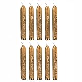 UNIQOOO Arts & Crafts Pack of 10 Glossy Antique Gold Sealing Wax Sticks with Wick for Wax Seal Stamp, Great for Embellishment of Cards Envelopes, Wedding Invitations, Wine Packages