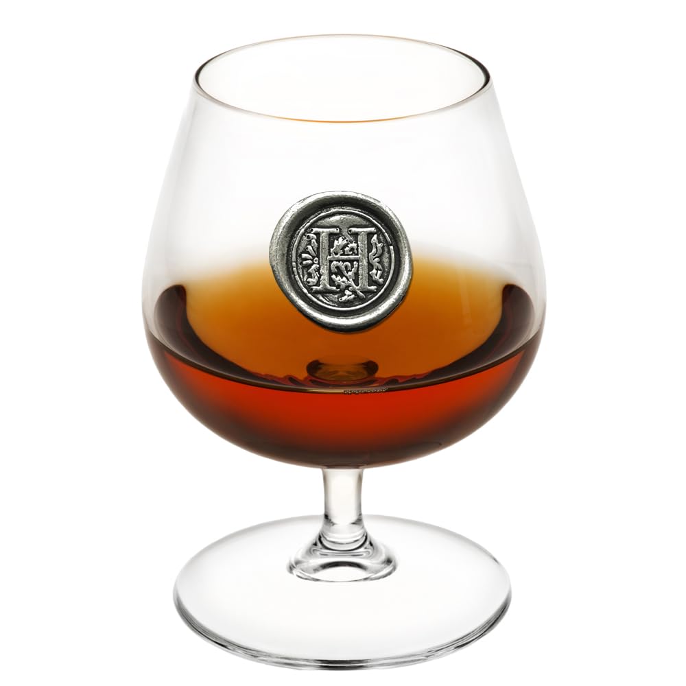 English Pewter Company 14.5oz Brandy Cognac Snifter Glass with Monogram Initial - Personalised Gift with Your Choice of Initial (H) [MON208]