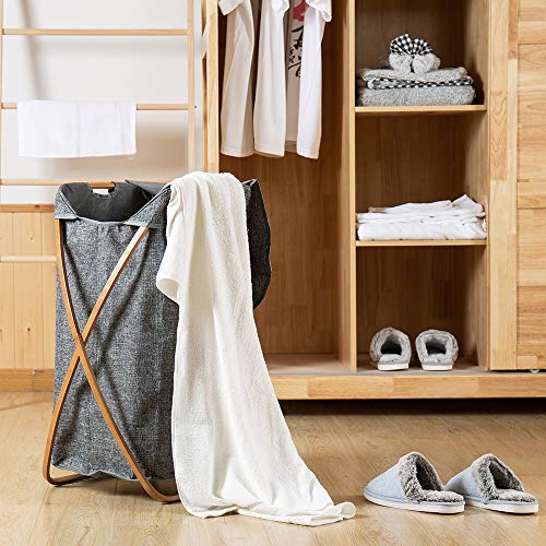 Hosroome Bamboo Laundry Hamper with Lid Laundry Baskets with Handles Waterproof Foldable Hamper Easily Transport Laundry,Grey - Thumbnail 6