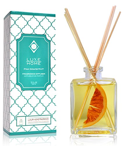 Luxe Home Pink Grapefruit Fragrance Reed Diffuser Oil Gift Set | Infused with Real Fruit Inside The Bottle | Our Scented Sticks are Eco-Friendly & Made in The USA