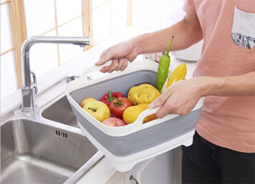 Foldable Strainer Wash and Drain Dish Tub，Fruits Drainer Basket Vegetable Sink Colander Draining Basket - Thumbnail 3