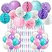 Mermaid Party Decorations Pink Purple White Aqua Crepe Paper Mermaid Balloons Tissue Paper Pom Poms Lanterns for Birthday Baby Shower 59 Pack