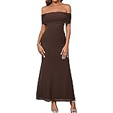 KUTUMAI Women Off Shoulder Bodycon Maxi Long Dress Mesh Ruched Elegant Formal Wedding Guest Dresses