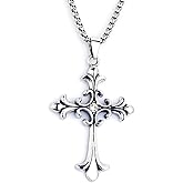 RUIFUU Gothic Cross Necklaces, Silver Stainless Steel Cross Pendant Necklace with Diamond Embellishment Emo Punk Necklace Y2K Jewelry for Women Men