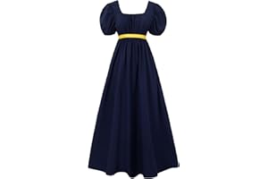 HEQU Regency Dresses for Women with Satin Sash Ruffled Puff Sleeve Empire Waist Dress Gown