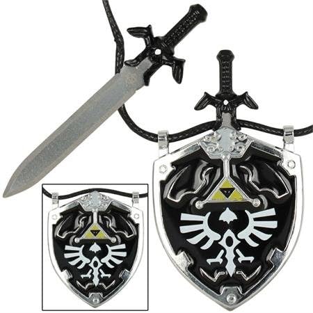 Dark Links Master Sword &amp; Hylian Shield Legend of Zelda Necklace