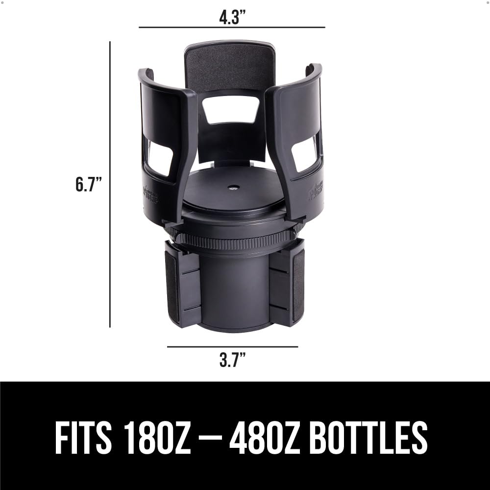 GORILLA GRIP Patent Pending Car Cup Holder Expander, Keeps Large Drink Cups Secure, Expands Fits Yeti, HydroFlask, Stanley 18 to 48oz Large Water Bottles, Coffee Mug, Adjustable Arms Insert, Black