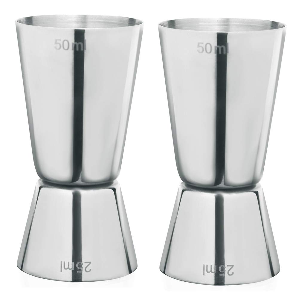 304 Stainless Steel Jigger Spirit Measure Dual Cocktail Measuring Cup 25/50ml Double-side Liquor Cocktail Mixer Cups Shot Measure for Bar Home Bartender Party Wine Drink Set of 2 by KAISHANE