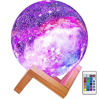 BRIGHTWORLD Moon Lamp Kids Night Light Galaxy Lamp 5.9 inch 16 Colors LED 3D Star Moon Light with Wood Stand, Remote…