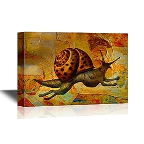an Imaginary Running Snail with Feet on Grunge Background
