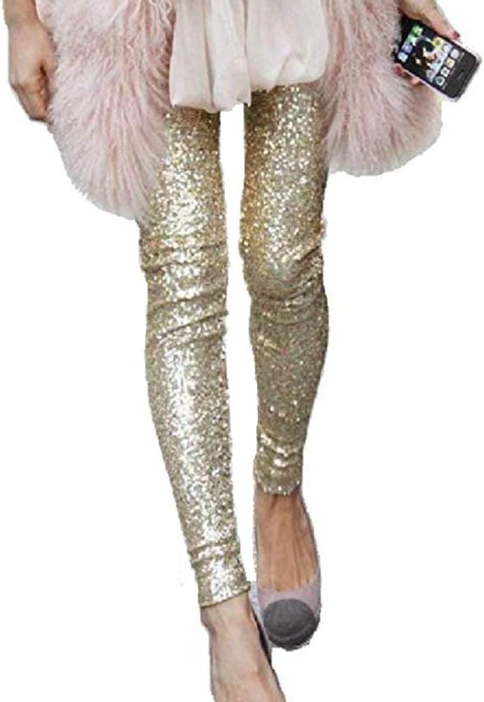 Withchic Sequin Sparkle Leggings Shiny Bling Tights Glitter Pants